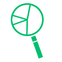 Magnifying glass with pie graph