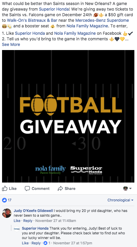 Facebook giveaways