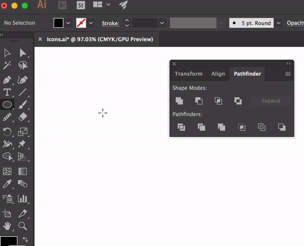 Gif of creating a pin icon in adobe illustrator