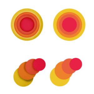 A circular graphic, shown using the Multiply blend mode and a paper texture on one side and shown without blend mode on the other.