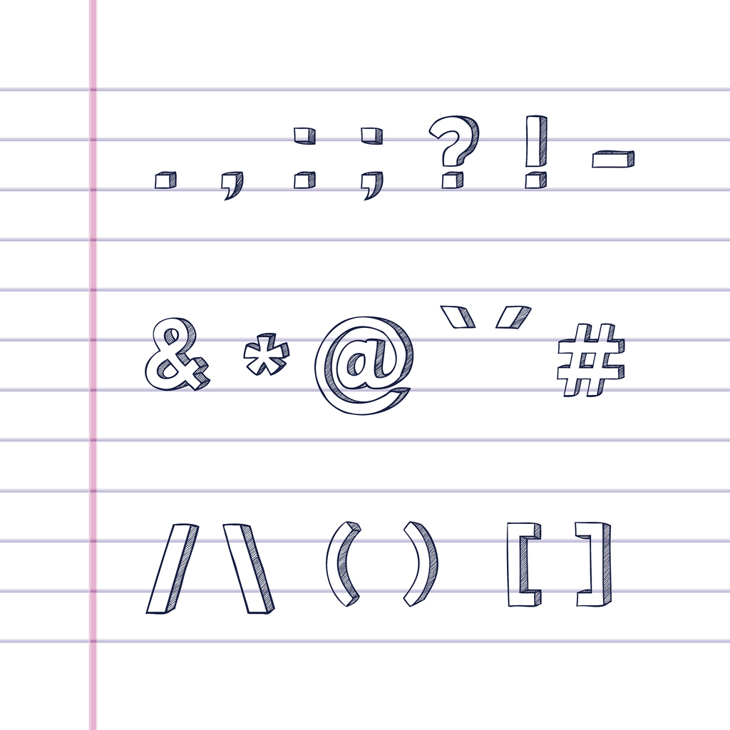 Several hand drawn text symbols on lined paper, including a dash or hyphen.