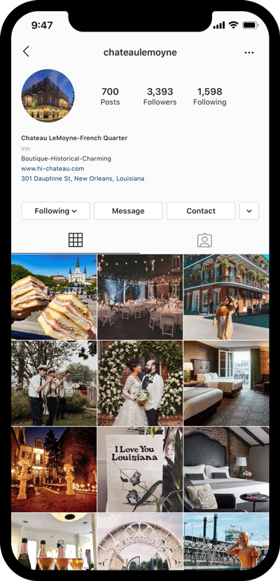 Animated gif scrolling through Chateau LeMoyne's Instagram account @chateaulemoyne
