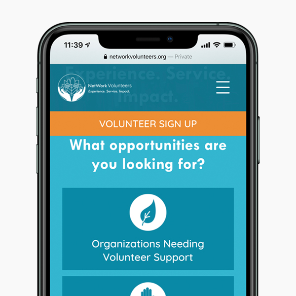 NetWork Volunteers website phone mockup