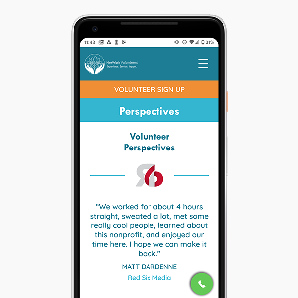 NetWork Volunteers Perspectives page on Google Pixel smartphone