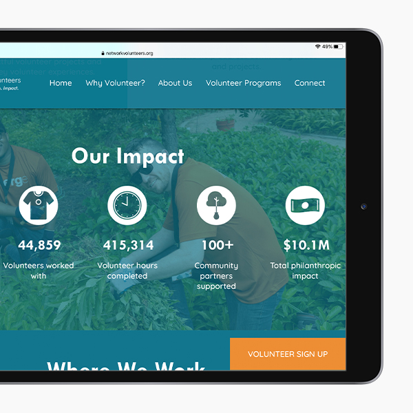 NetWork Volunteers website iPad mockup
