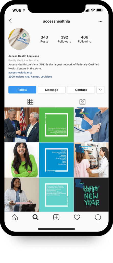 Mockup of Access Health's Instagram grid on iPhone