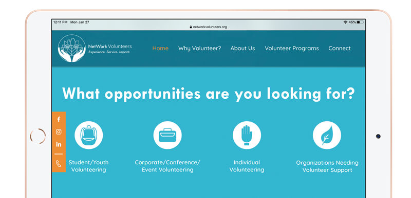 NetWork Volunteers website iPad mockup