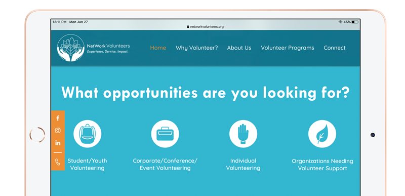 NetWork Volunteers website iPad mockup