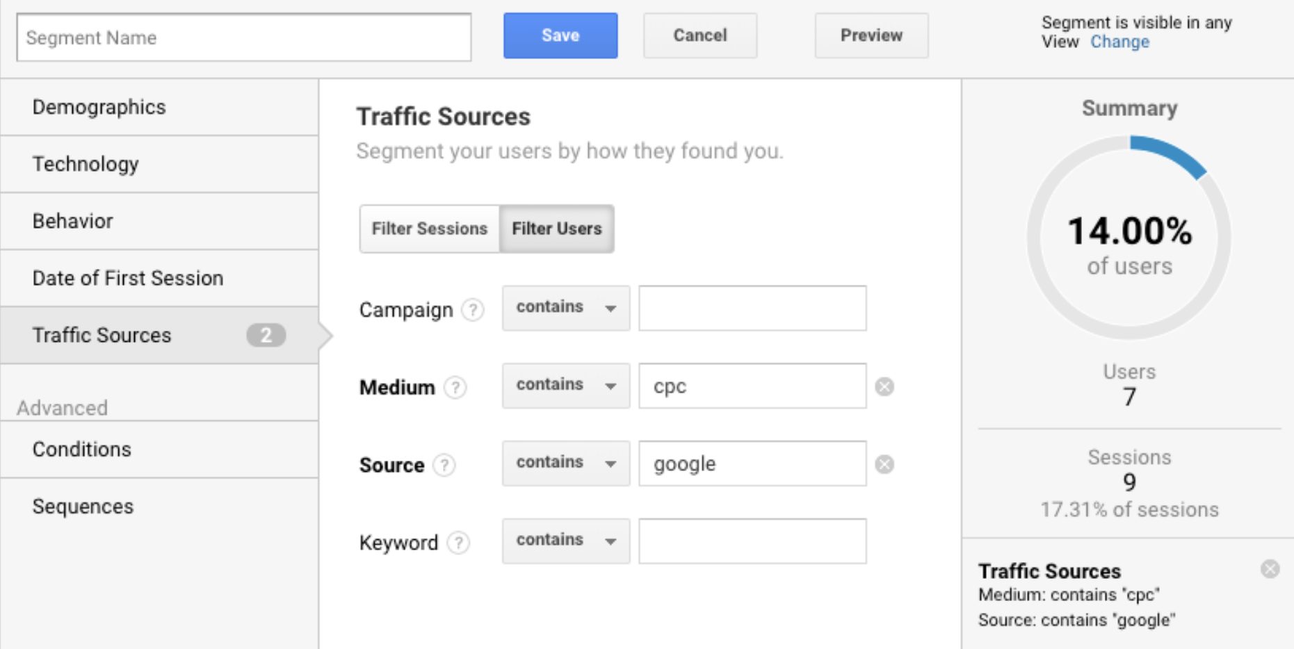 Traffic Sources Menu on Google Analytics