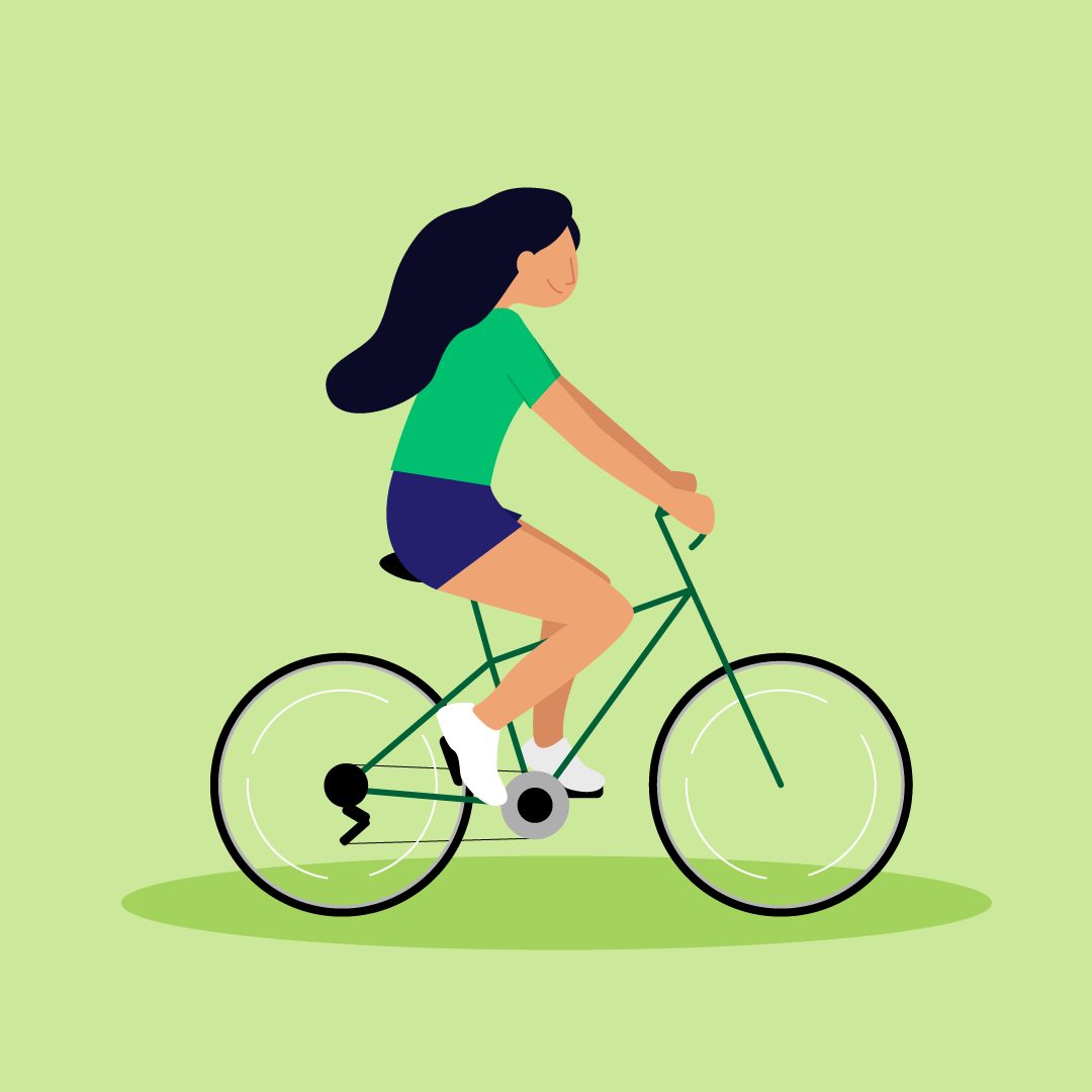 Illustrated woman riding bike
