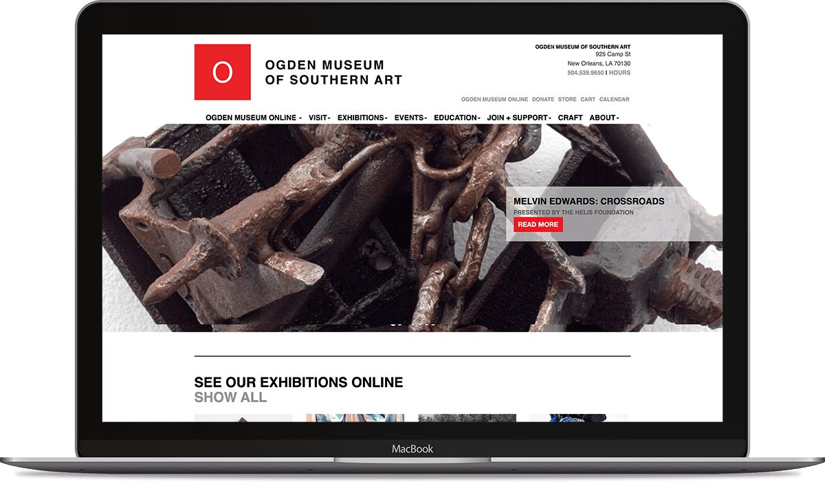 The Ogden Museum's home page on a laptop