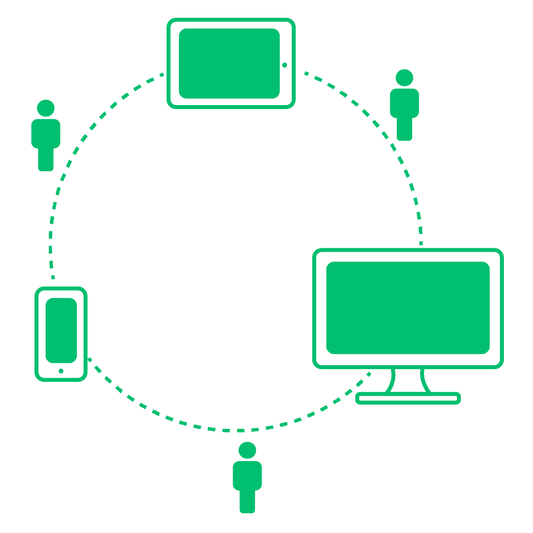 Graphic showing people connected by devices