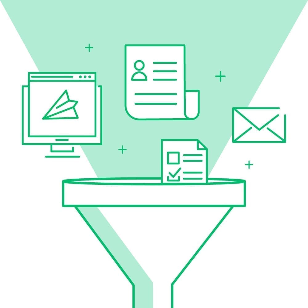 Email and résumé icons going into a funnel