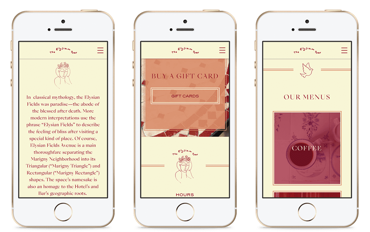 Mockup of the Elysian Bar site on phone