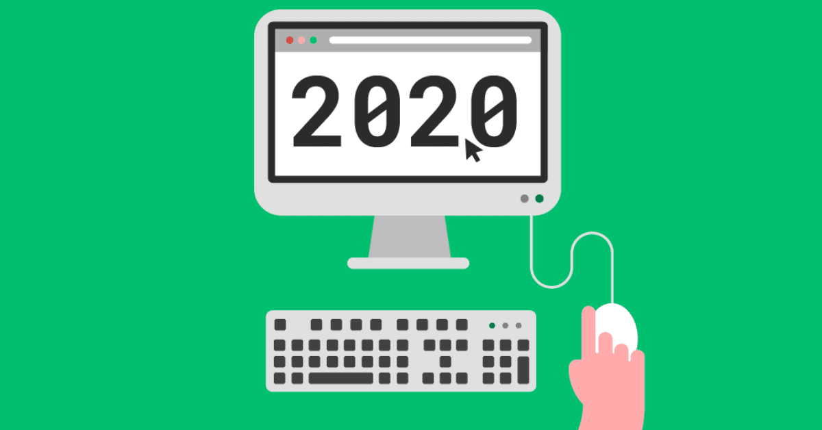 2020 desktop with keyboard and hand on mouse