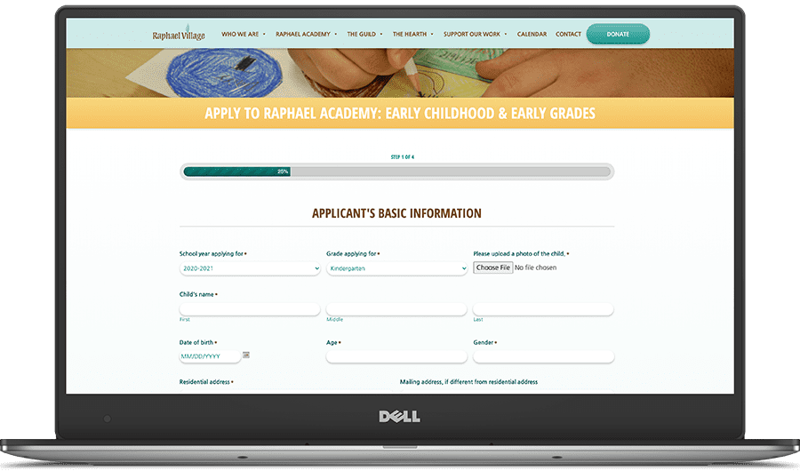Online application for Raphael Academy's Early Childhood and Early Grades classes