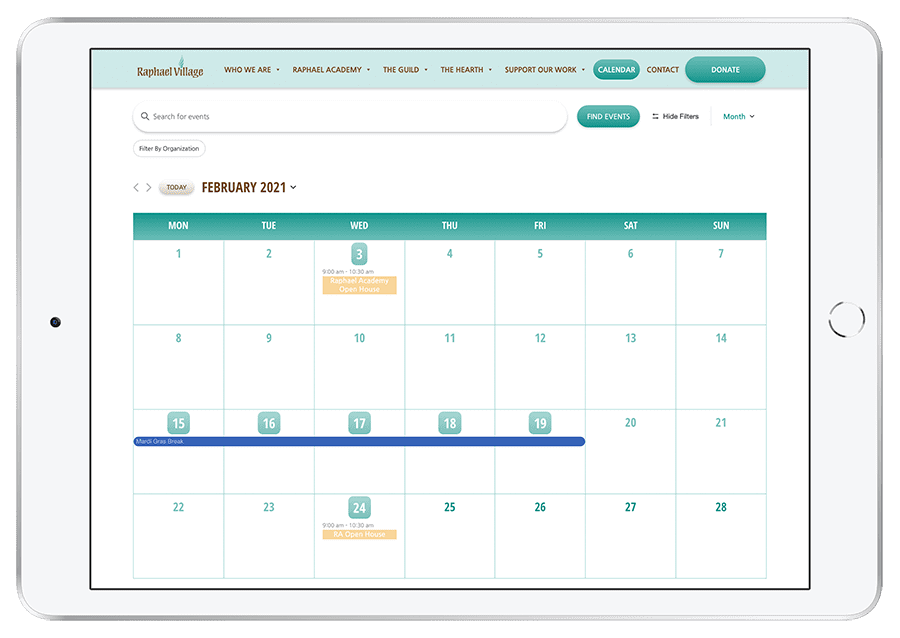 Raphael Village's new online calendar