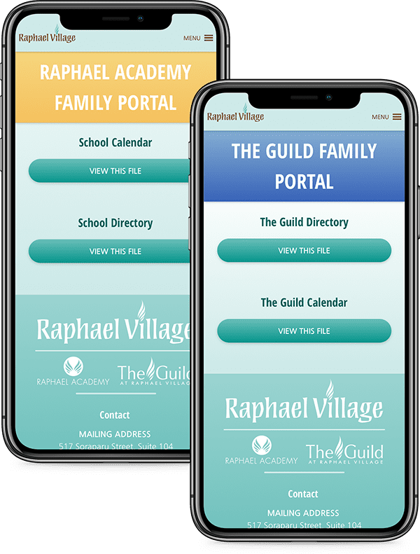 Raphael Village's family portals for Raphael Academy and The Guild