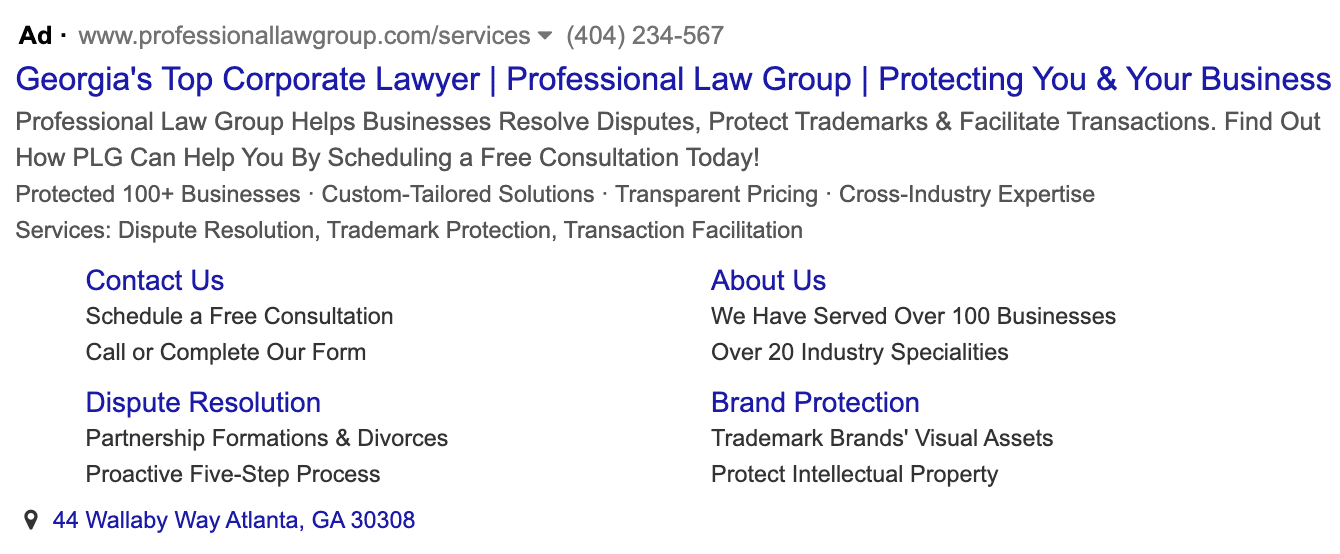 Mock search ad for Georgia's Top Corporate Lawyer