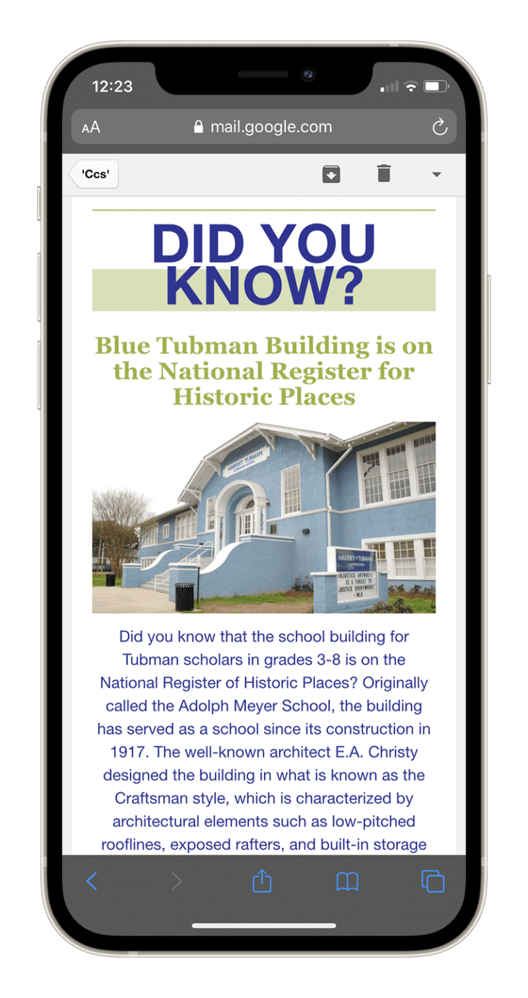 Phone mockup of CCS newsletter "Did You Know?" section