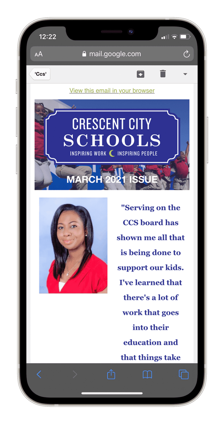 Crescent City Schools Newsletter on phone