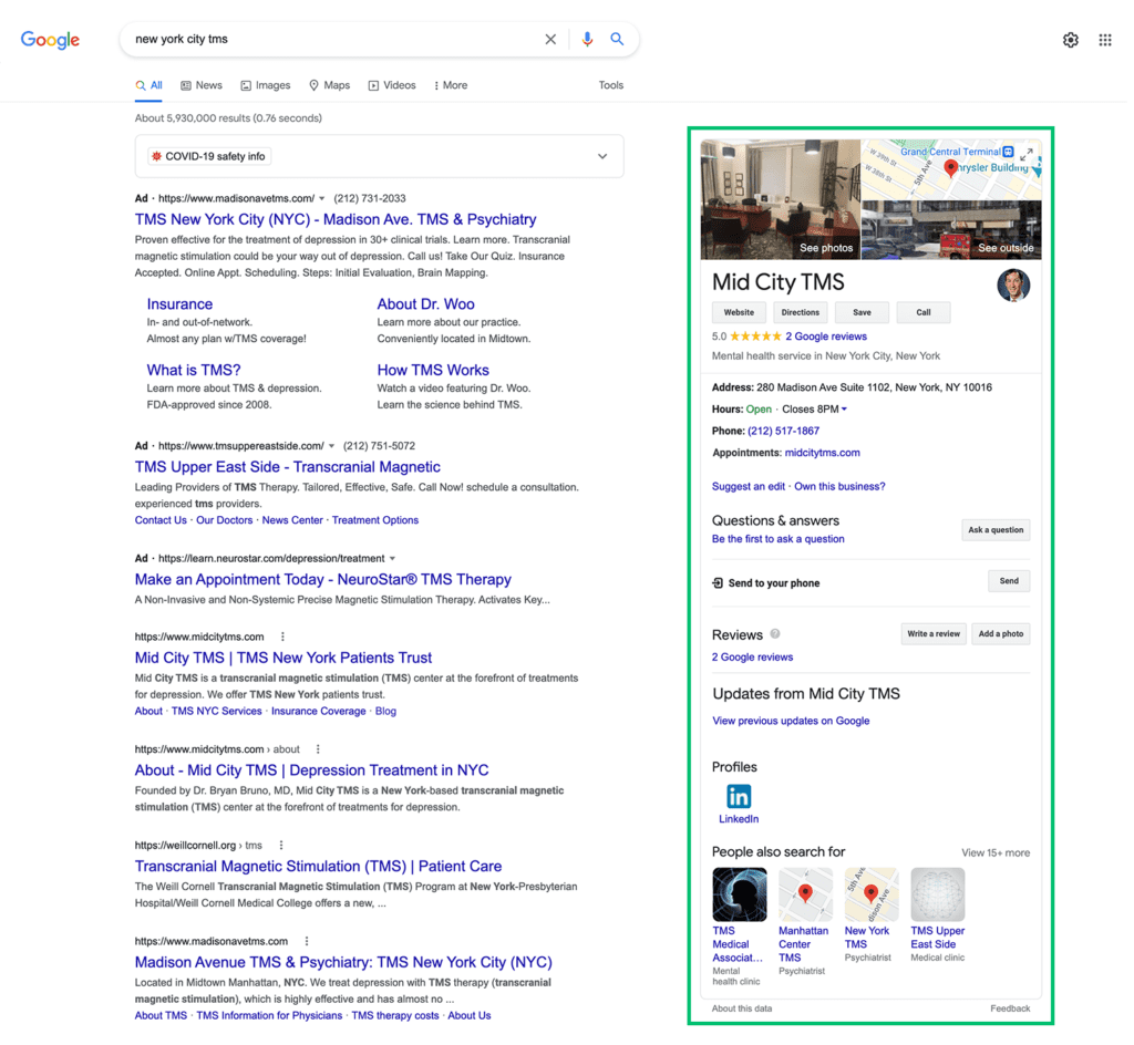 MidCity TMS featured snippet for "new york city tms" search