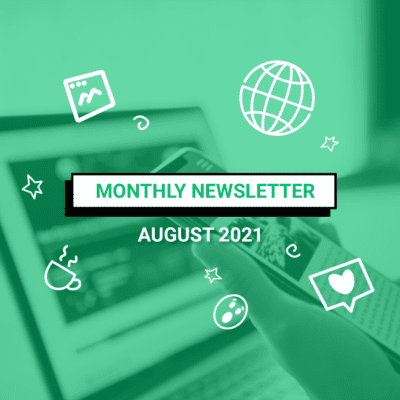 Monthly newsletter August feature with branded icons