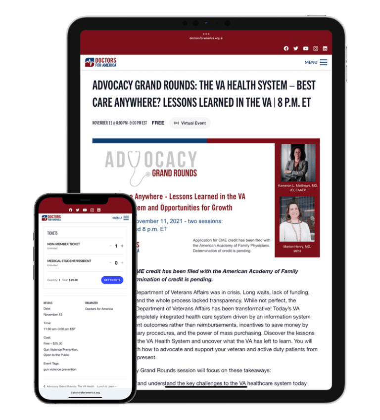 Doctors for America redesigned site on tablet and phone