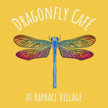 Dragonfly Café curved logo with white type
