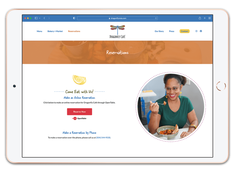 OpenTable integration on Dragonfly Café's website