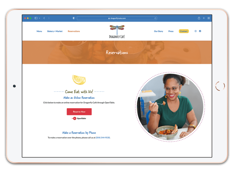 OpenTable integration on Dragonfly Café's website