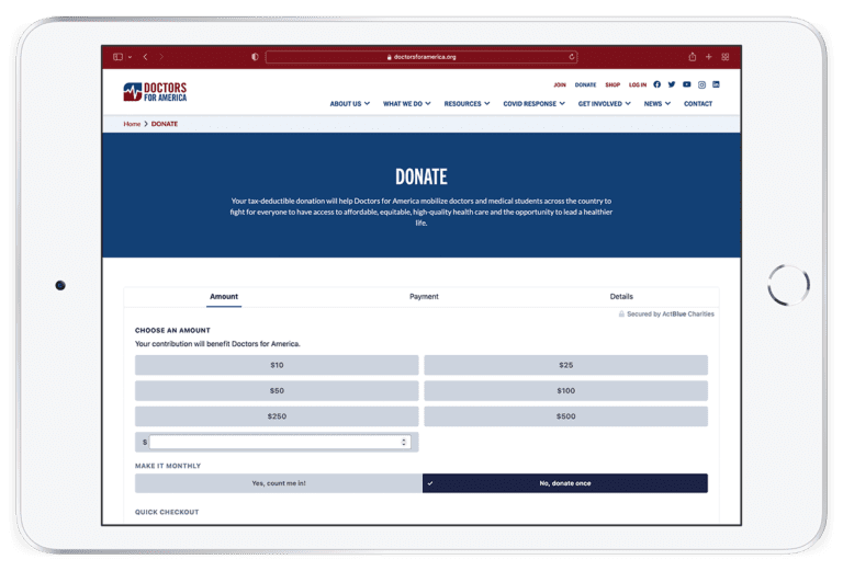 DFA's integrated donation form from ActBlue