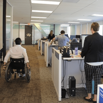 An office with workers that have different abilities