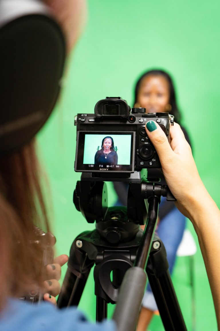 Irene getting a Vertically Filmed Video Production Shot in Front of our Green Screen in Atlanta Georgia