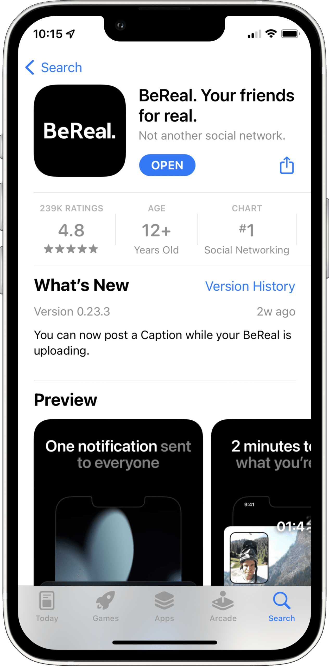 BeReal in the App Store on an iPhone