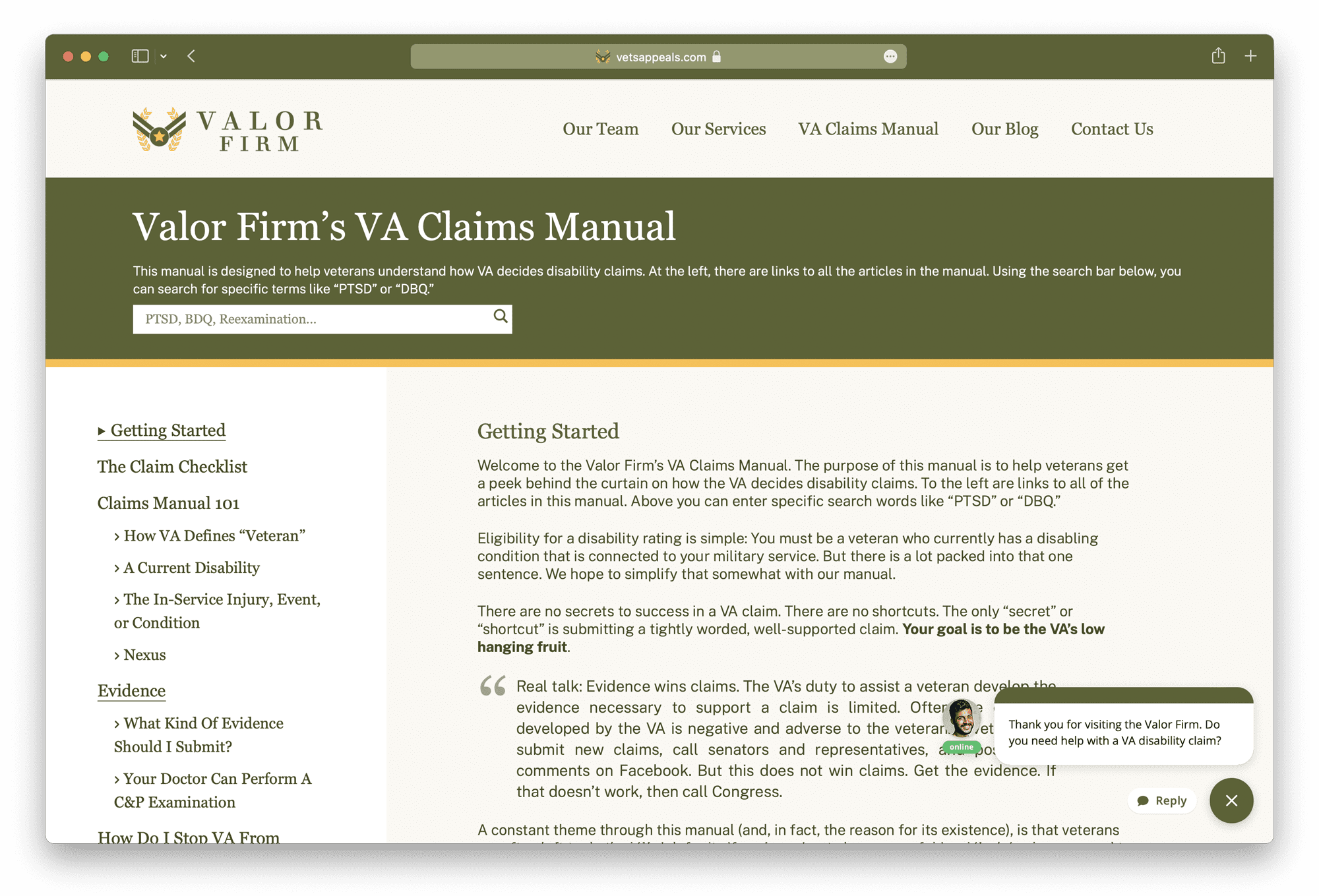 Valor Firm's VA Claims Manual
