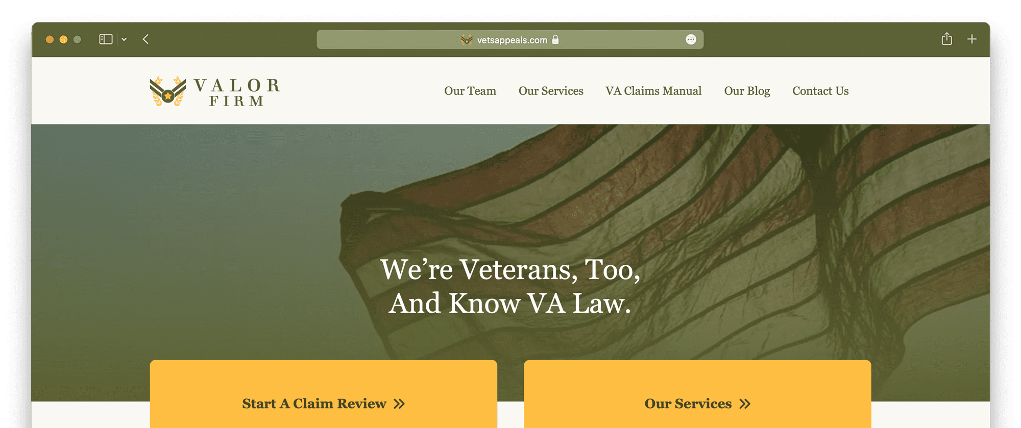 Valor Firm's new website homepage