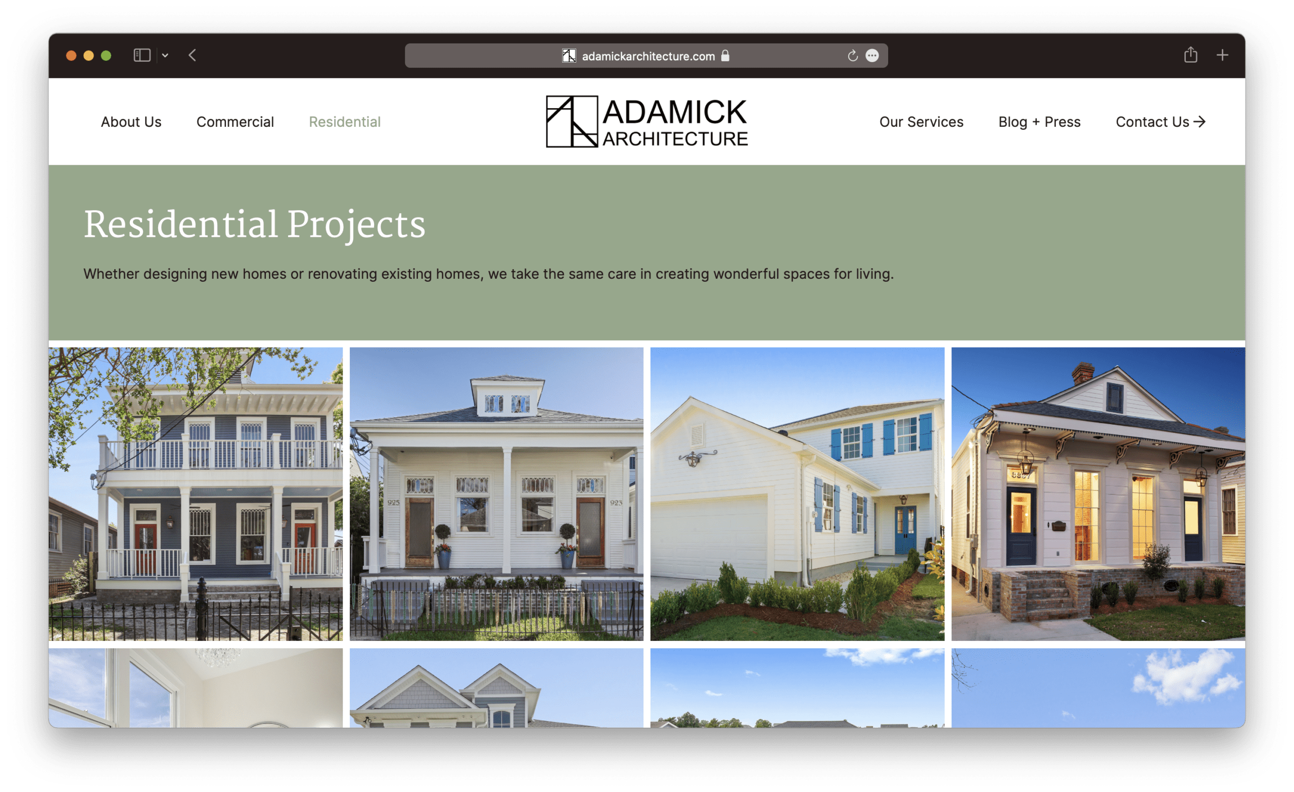 Residential Projects page on Adamick Architecture's website