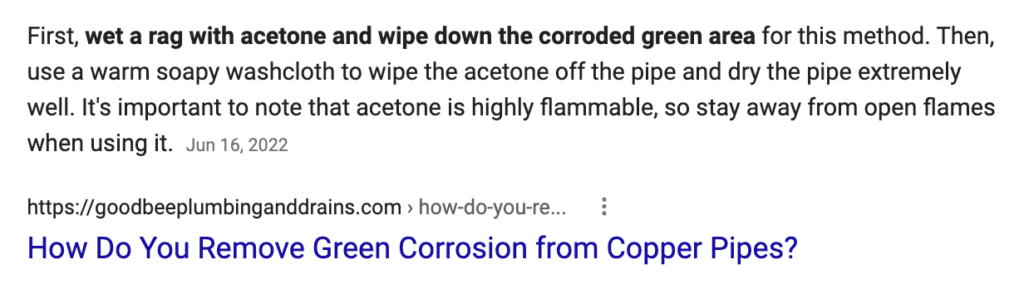 Featured snippet on Google: How Do You Remove Green Corrosion from Copper Pipes?