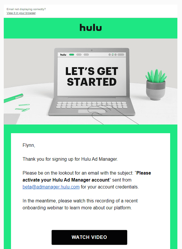 Hulu Lets Get Started Email