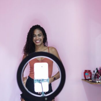 influencer filming a video with a ring light