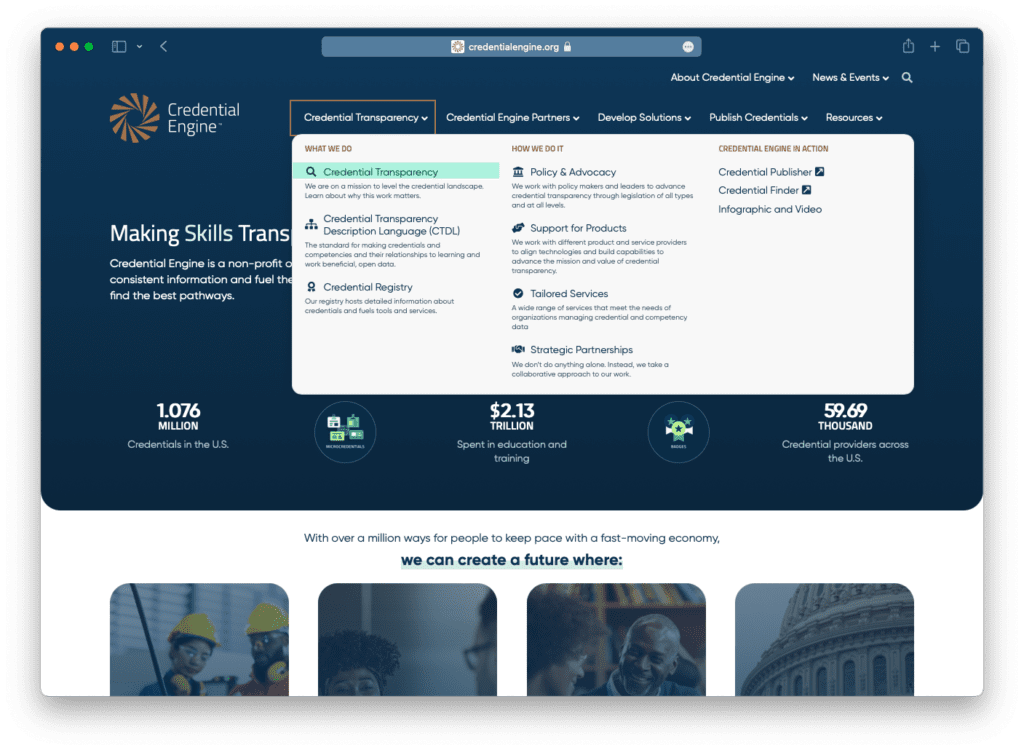 Navigation on Credential Engine's website