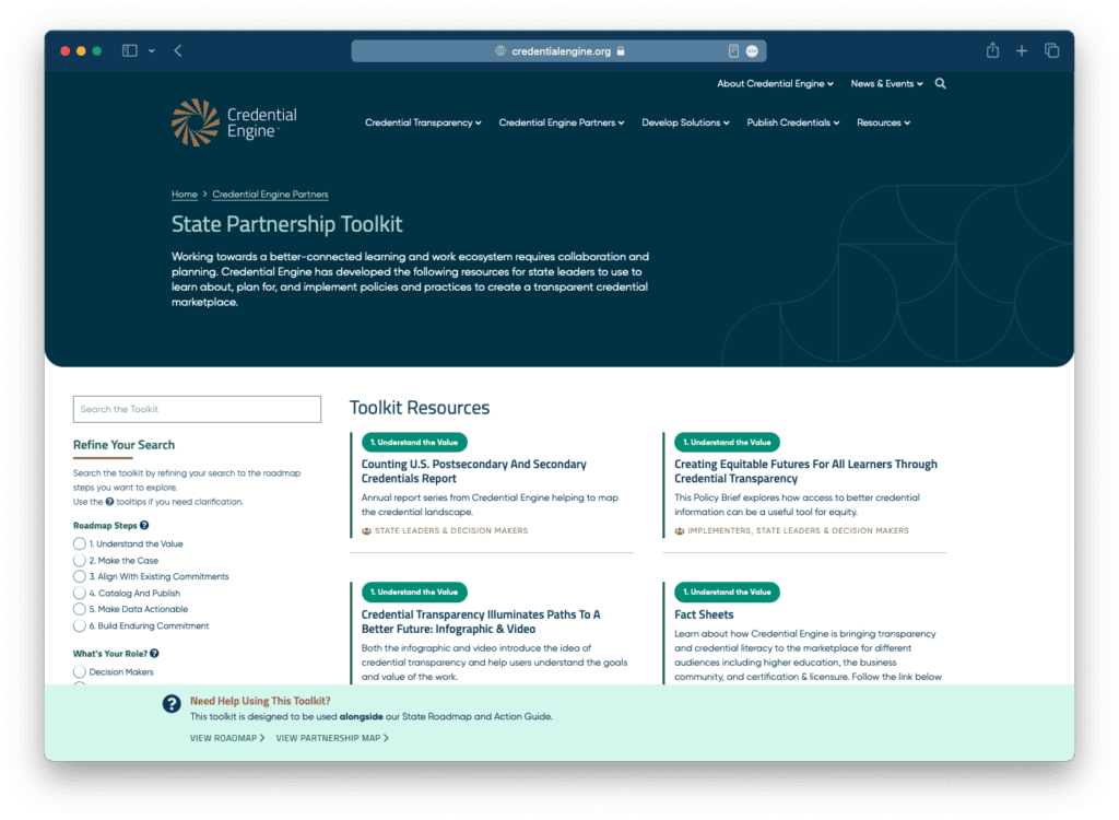 State Partnership Toolkit on Credential Engine's website