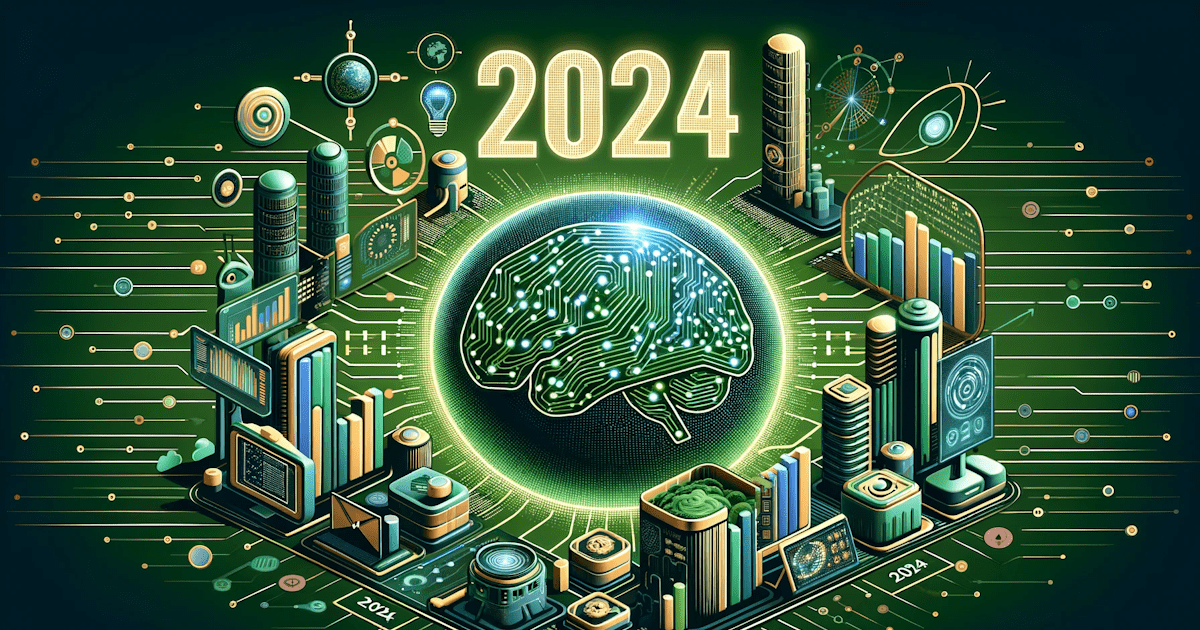 cover image for an article titled 'Upcoming AI Marketing Innovations in 2024 to Look Forward To'" // "Can you please update the image so that it says "2024" as well?