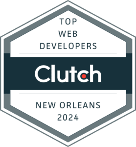 A badge from Clutch.co that reads "Top Web Developers - New Orleans, 2024".