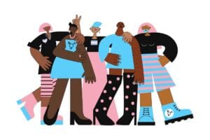 roup of black trans mtf and ftm people with flag colors and lgbt symbols