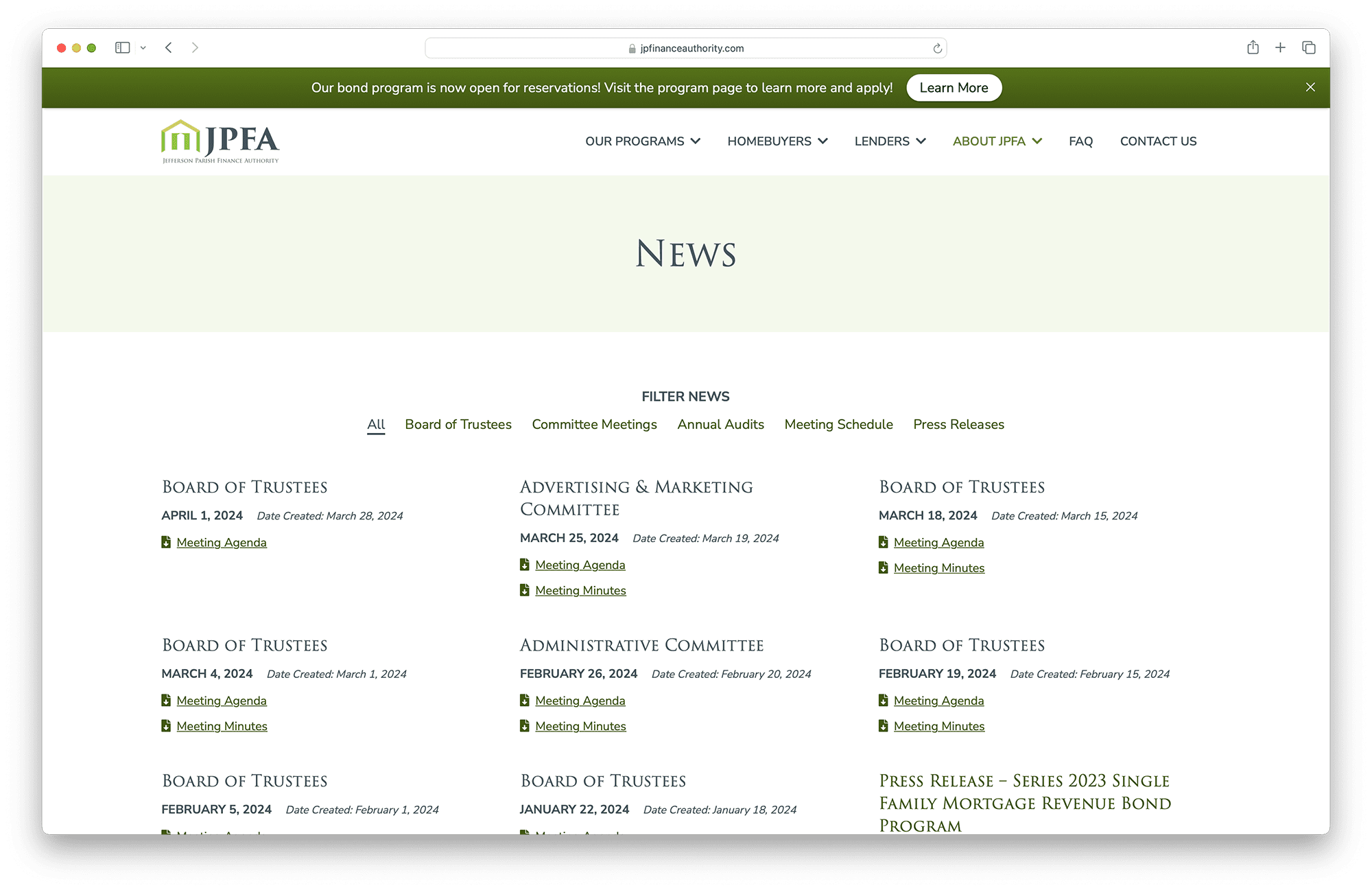 JPFA's updated news and press archive, with filters and easy-to-download documents.